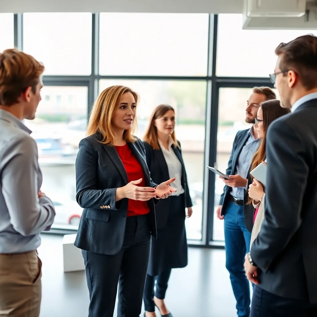 Nederlandse leider in gesprek met diverse teamleden