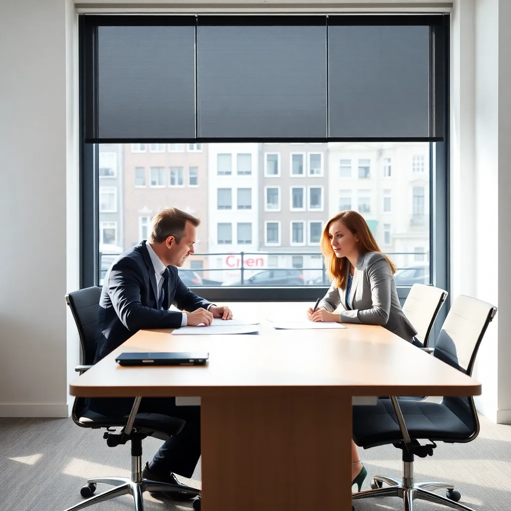Twee professionals in een onderhandelingssituatie in kantooromgeving